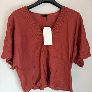 Zara Rust Lace Trim Blouse Size L New With Tags